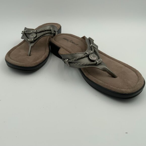 Minnetonka Silverthorne Pewter Sandals Leather WMs 8 - Picture 1 of 10